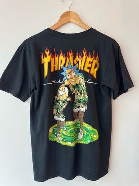 Skate Goth Grunge Aesthetic Thrasher Magazine Rick and Morty Flame Graphic Tee